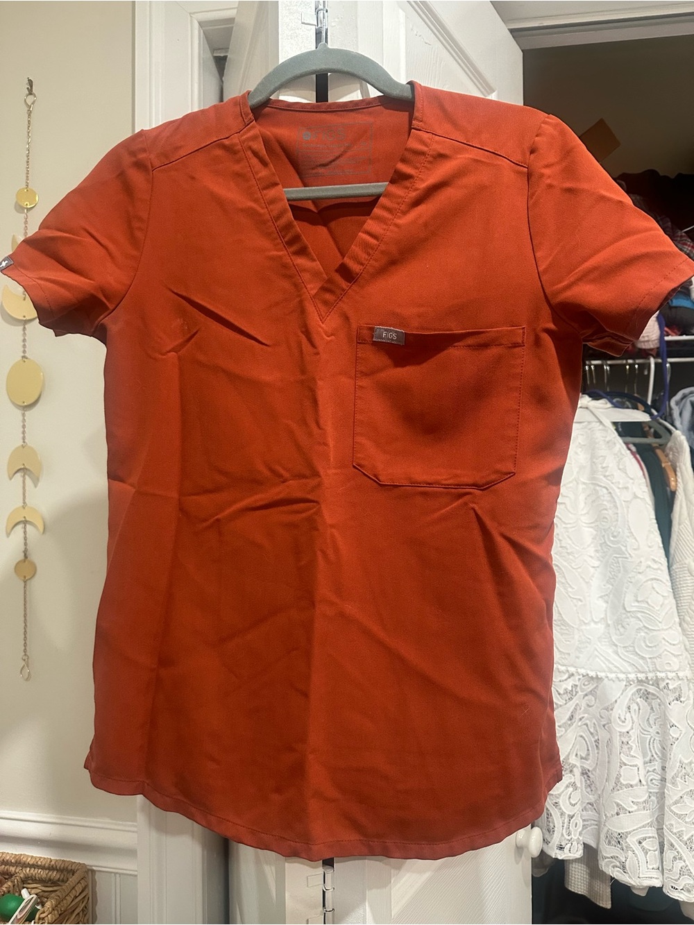Figs V-Neck Scrub Top in Brick Red